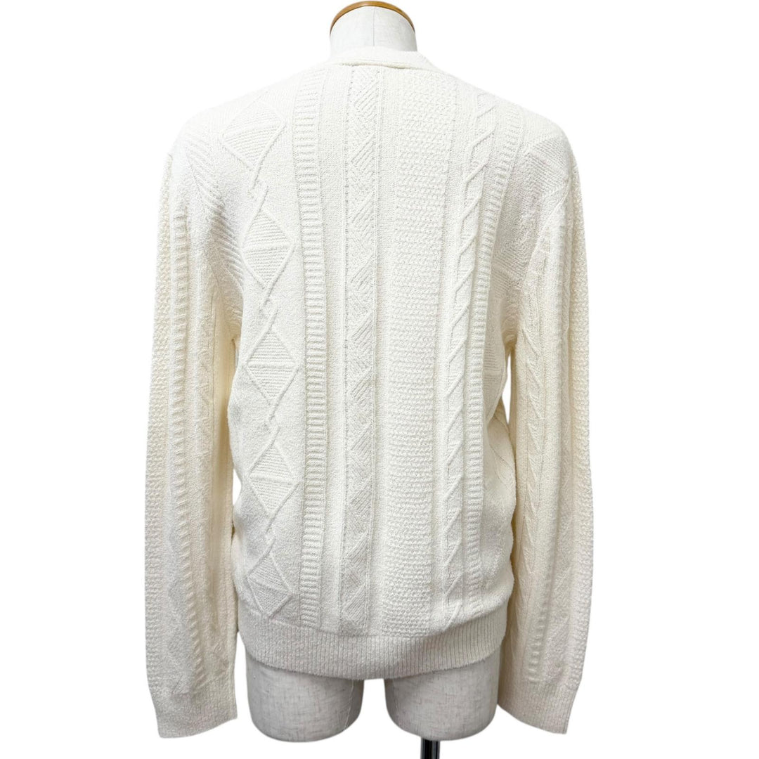 Pristine HERMES cardigan Long-sleeved cable knit sweater Ivory silk mens M