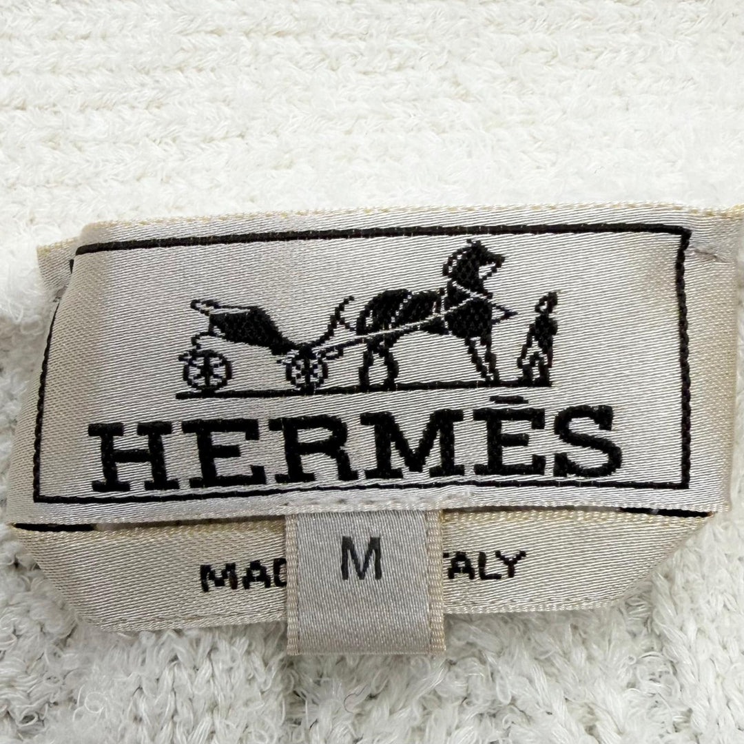Pristine HERMES cardigan Long-sleeved cable knit sweater Ivory silk mens M