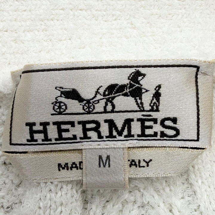 Pristine HERMES cardigan Long-sleeved cable knit sweater Ivory silk mens M