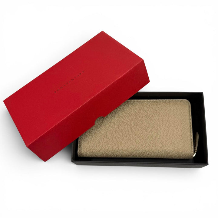 Pristine BONAVENTURA Purse Round Zip Shrink Leather Long Wallet shrink leather