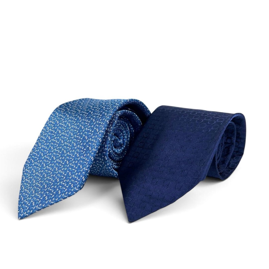Pristine Salvatore Ferragamo tie Gancini all-over print silk tie, set of 2 silk