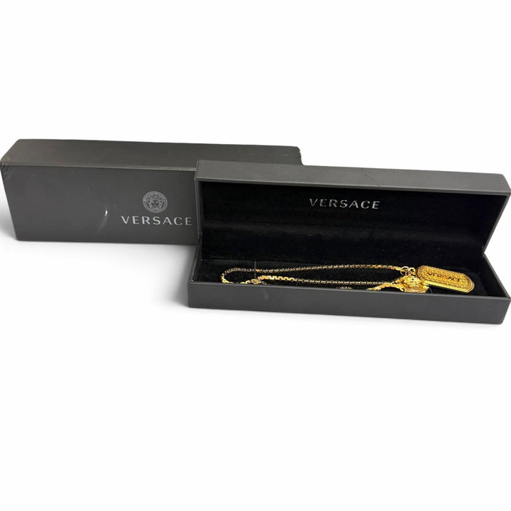 Great VERSACE Necklace Medusa dog tag gold mens DG14698