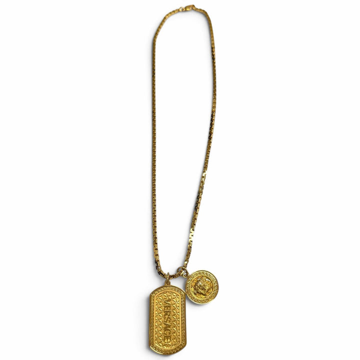 Great VERSACE Necklace Medusa dog tag gold mens DG14698
