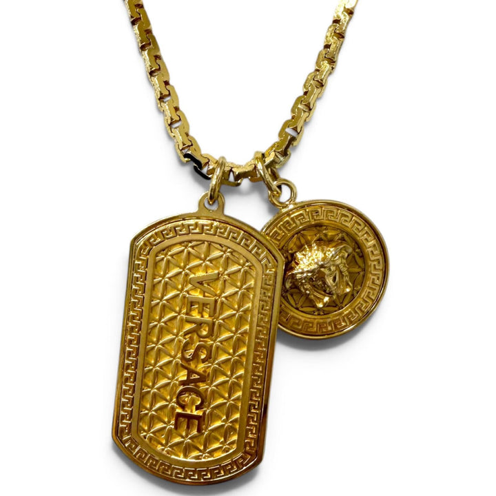 Great VERSACE Necklace Medusa dog tag gold mens DG14698