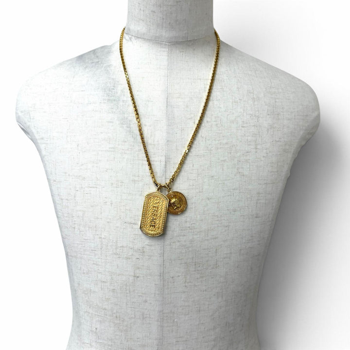 Great VERSACE Necklace Medusa dog tag gold mens DG14698