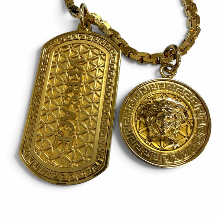 Great VERSACE Necklace Medusa dog tag gold mens DG14698