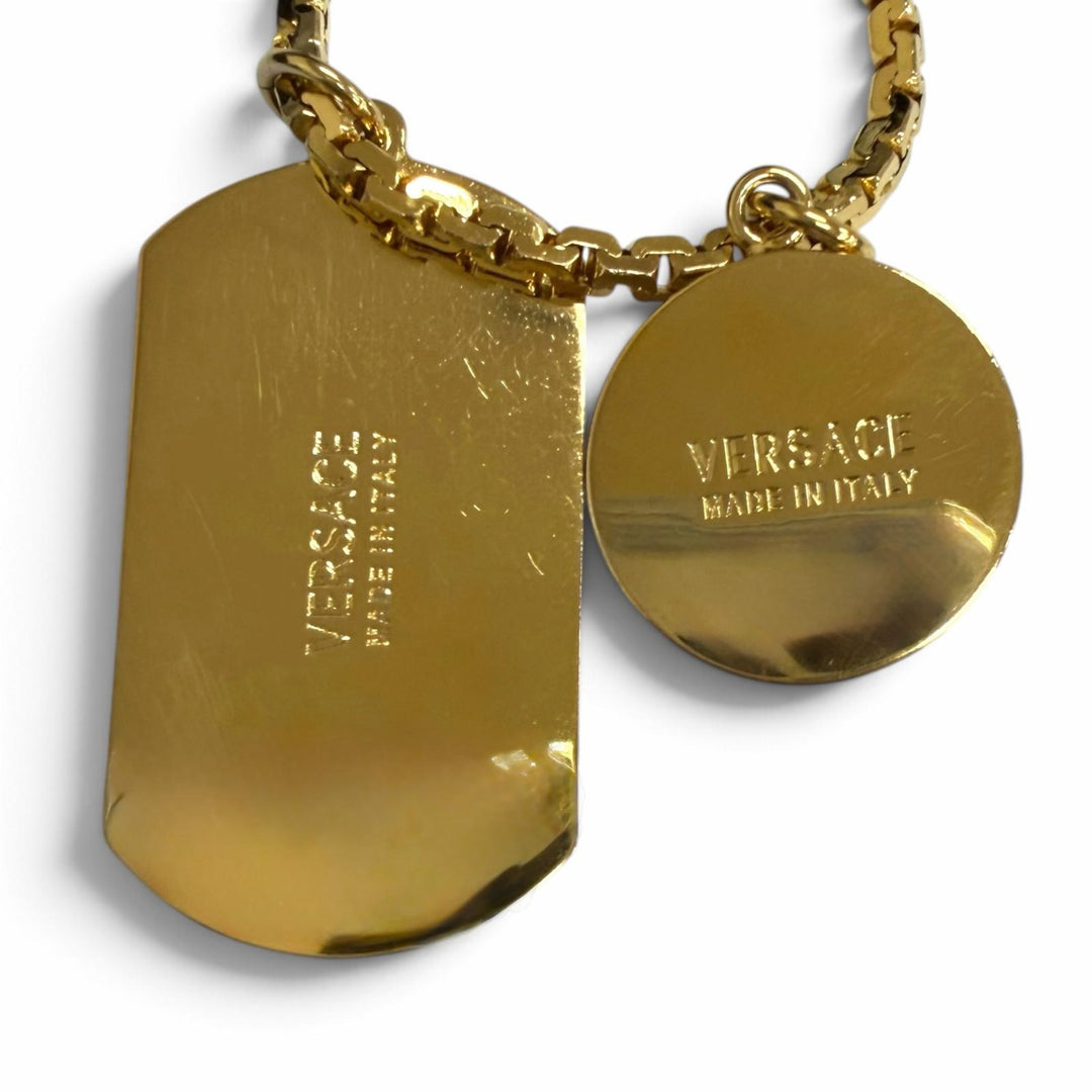 Great VERSACE Necklace Medusa dog tag gold mens DG14698