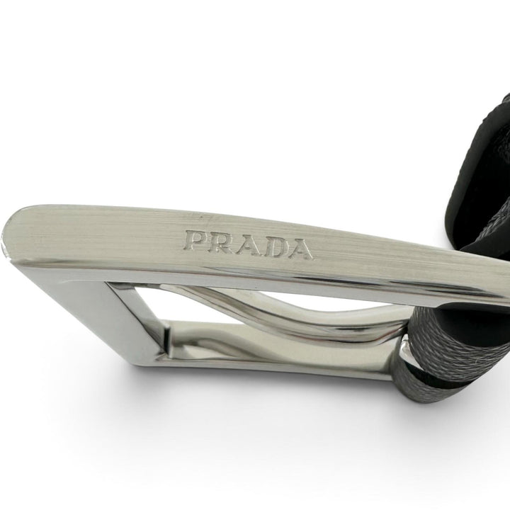 Excellent PRADA belt TriangleWith logo black Safiano leather mens 42 2CC672