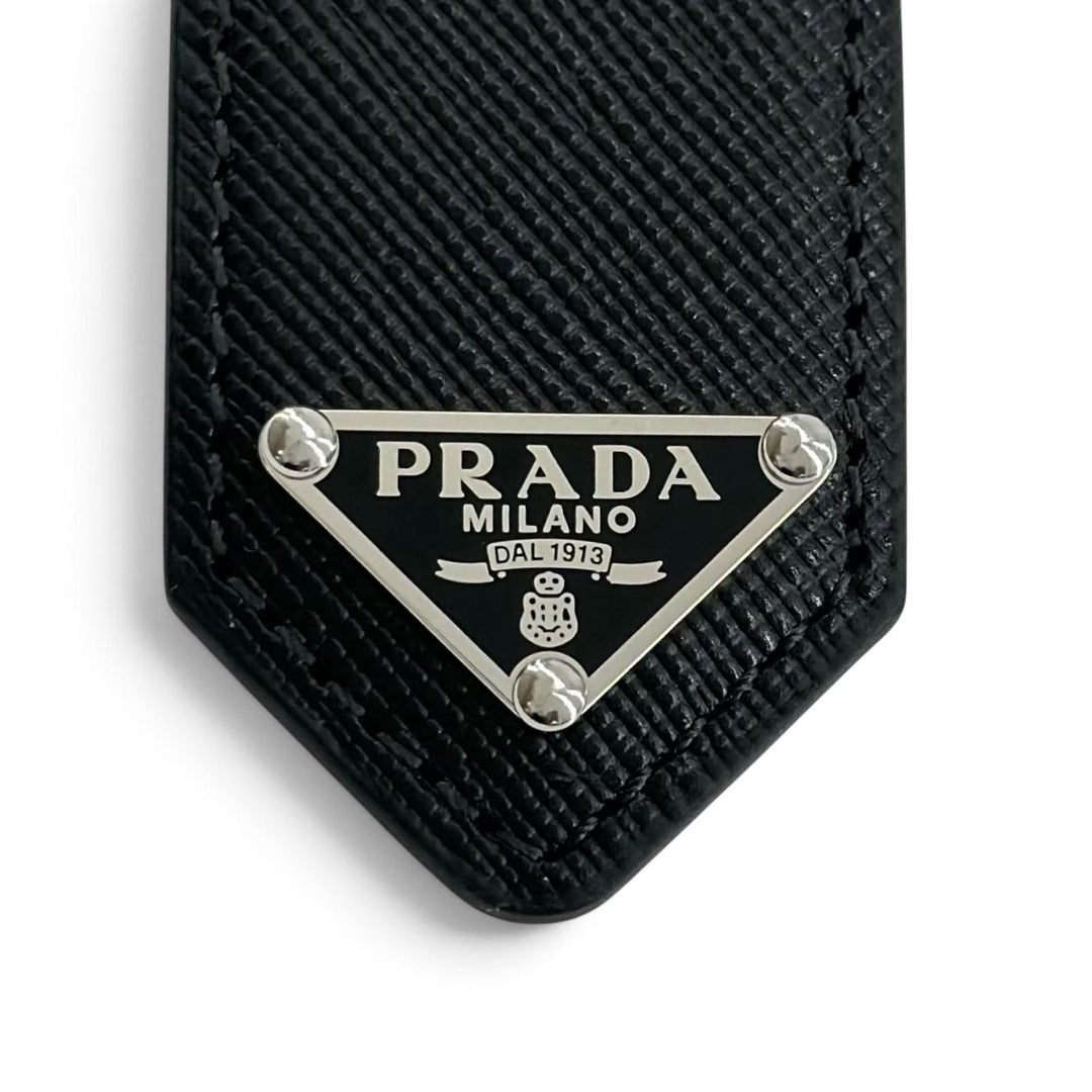 Excellent PRADA belt TriangleWith logo black Safiano leather mens 42 2CC672