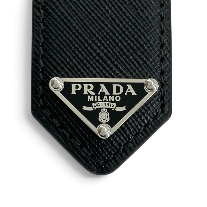 Excellent PRADA belt TriangleWith logo black Safiano leather mens 42 2CC672
