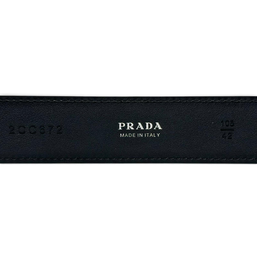 Excellent PRADA belt TriangleWith logo black Safiano leather mens 42 2CC672