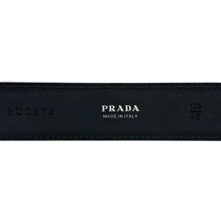 Excellent PRADA belt TriangleWith logo black Safiano leather mens 42 2CC672