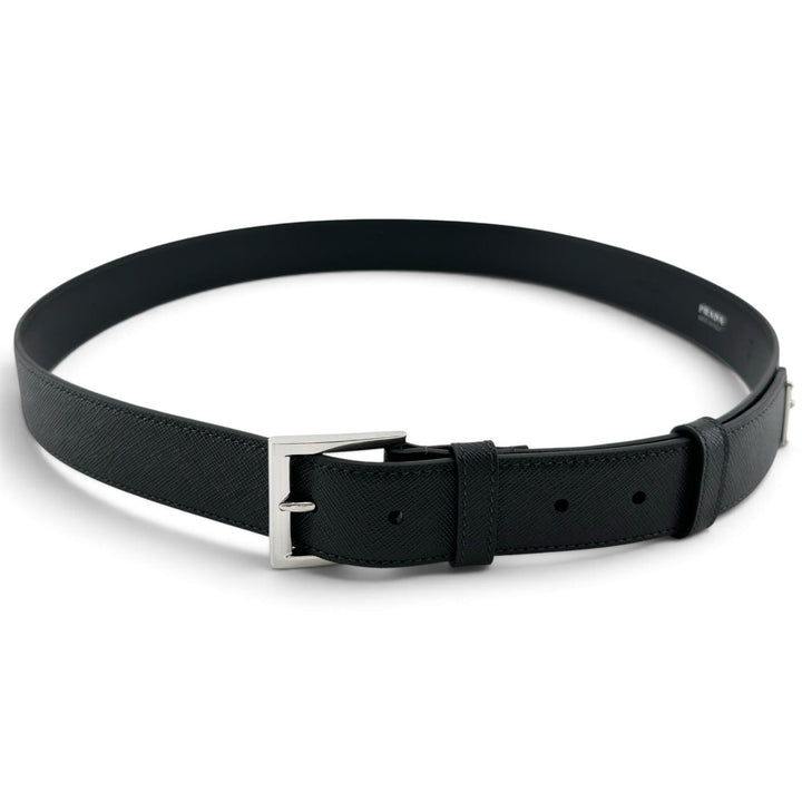 Excellent PRADA belt TriangleWith logo black Safiano leather mens 42 2CC672
