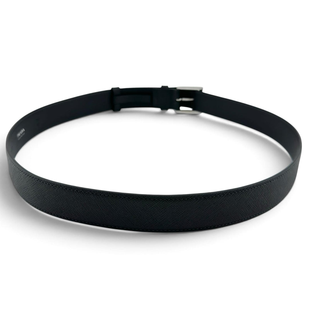 Excellent PRADA belt TriangleWith logo black Safiano leather mens 42 2CC672