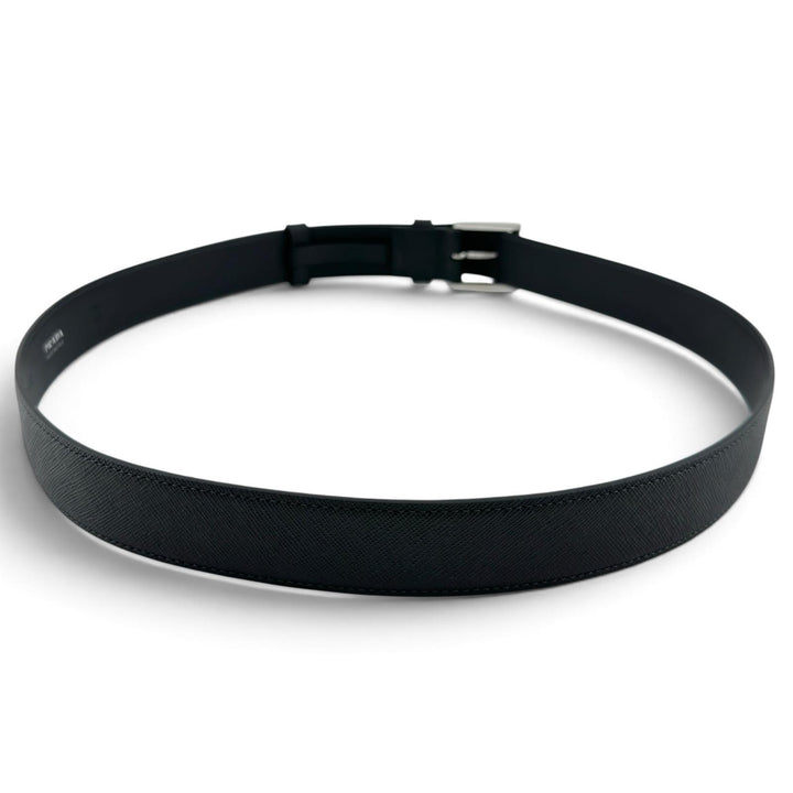 Excellent PRADA belt TriangleWith logo black Safiano leather mens 42 2CC672