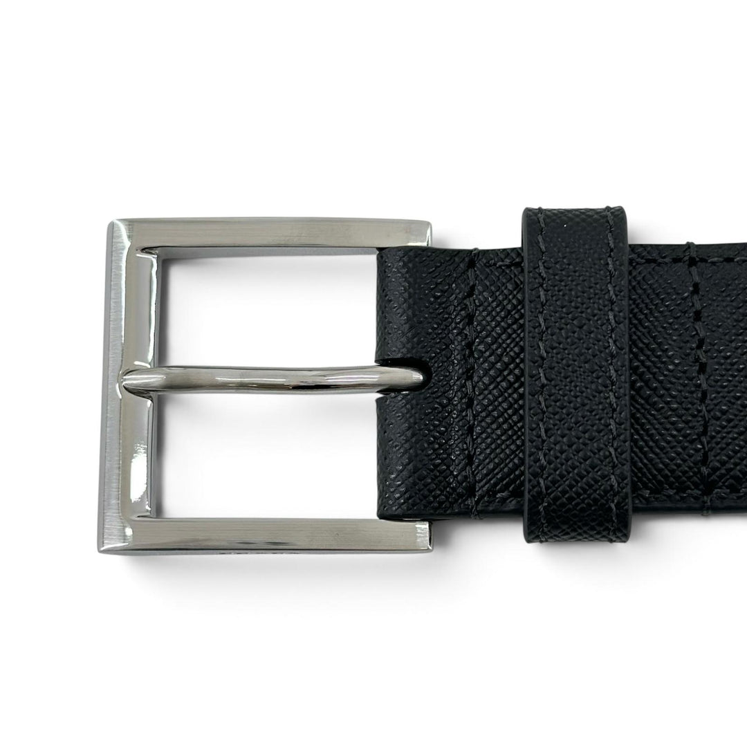 Excellent PRADA belt TriangleWith logo black Safiano leather mens 42 2CC672