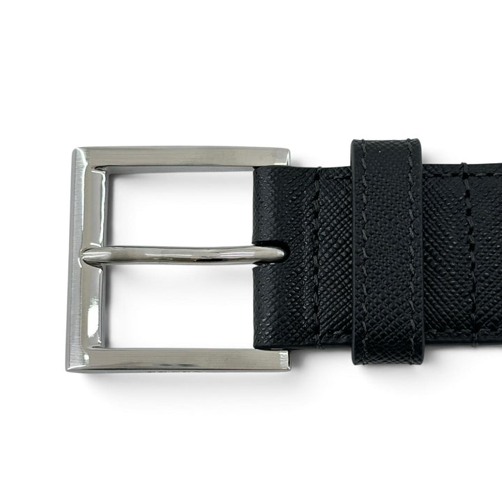 Excellent PRADA belt TriangleWith logo black Safiano leather mens 42 2CC672