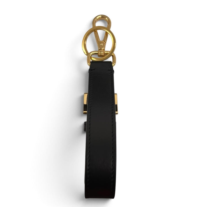 Excellent PRADA key ring Triangle Keyring with Logo black leather Women