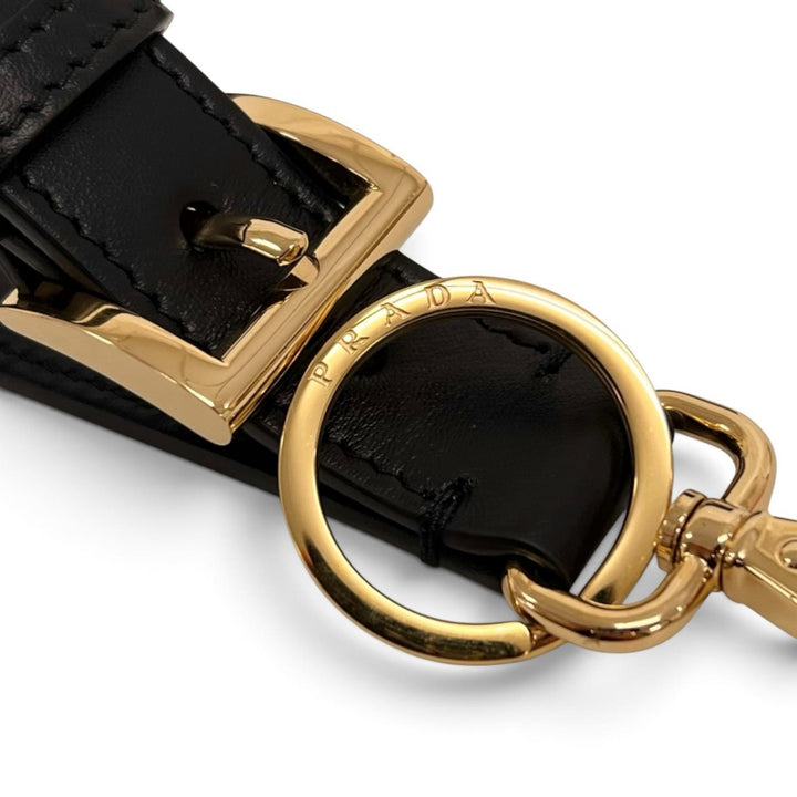 Excellent PRADA key ring Triangle Keyring with Logo black leather Women