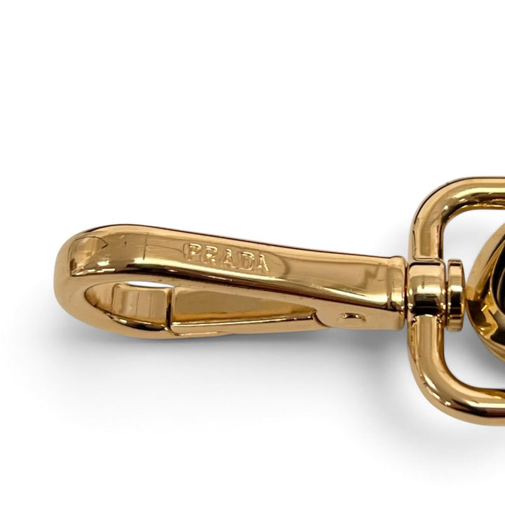 Excellent PRADA key ring Triangle Keyring with Logo black leather Women