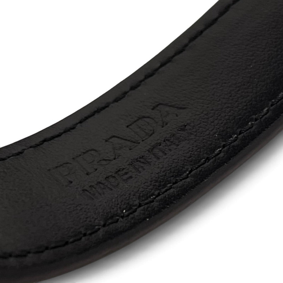 Excellent PRADA key ring Triangle Keyring with Logo black leather Women