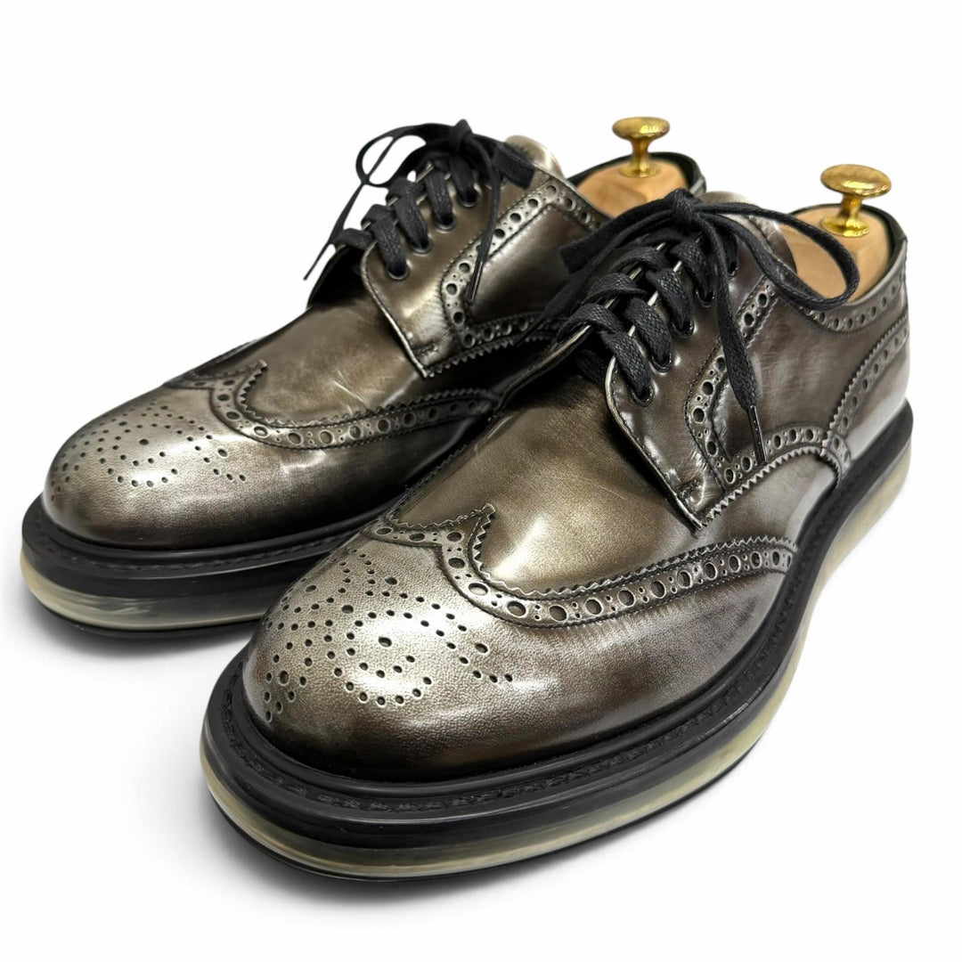 Excellent PRADA Leather shoes Air sole wingtip full brogue Silver leather mens