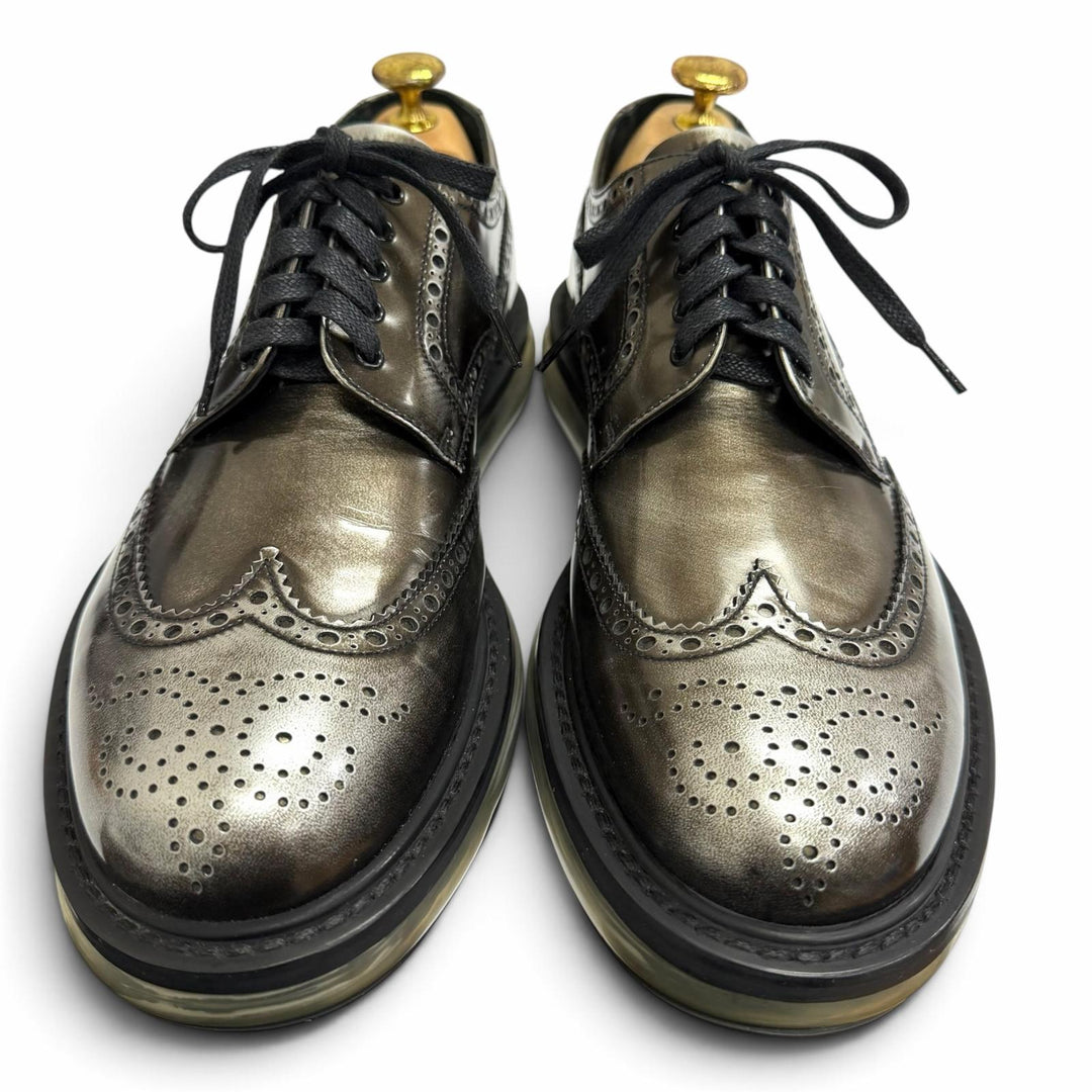 Excellent PRADA Leather shoes Air sole wingtip full brogue Silver leather mens