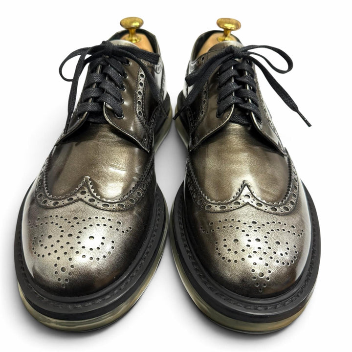 Excellent PRADA Leather shoes Air sole wingtip full brogue Silver leather mens