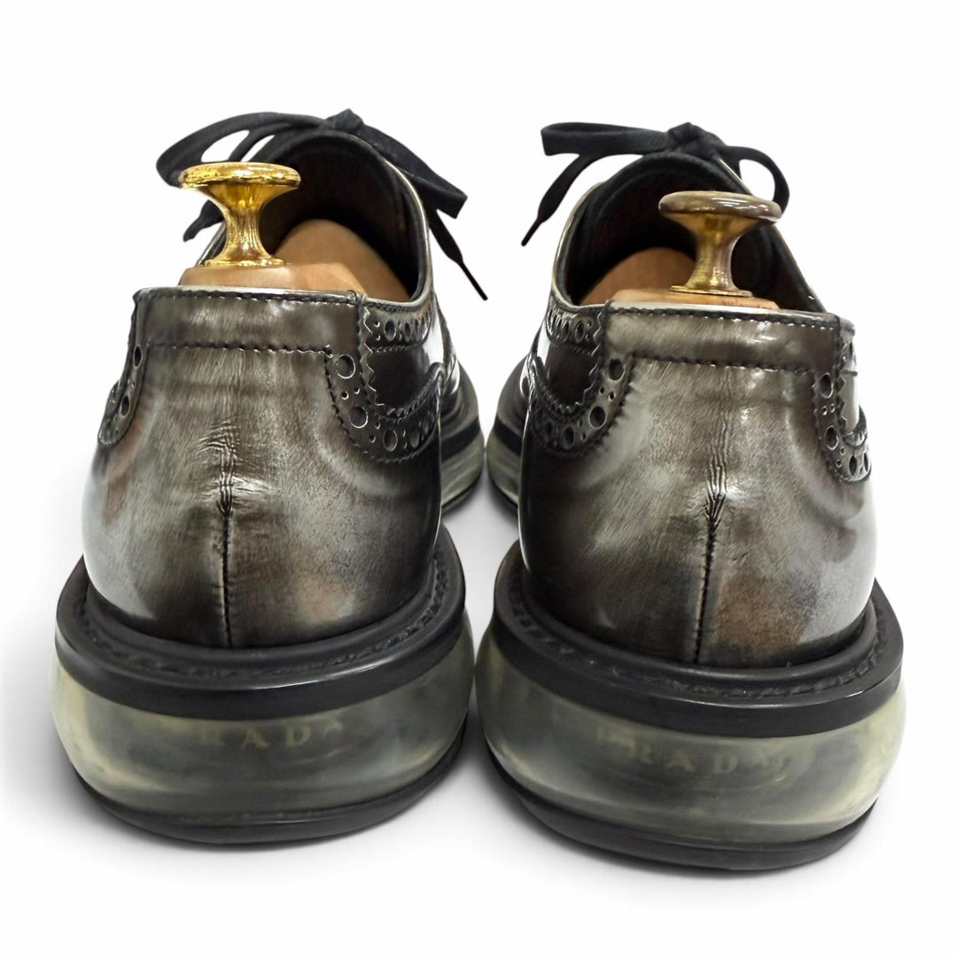 Excellent PRADA Leather shoes Air sole wingtip full brogue Silver leather mens