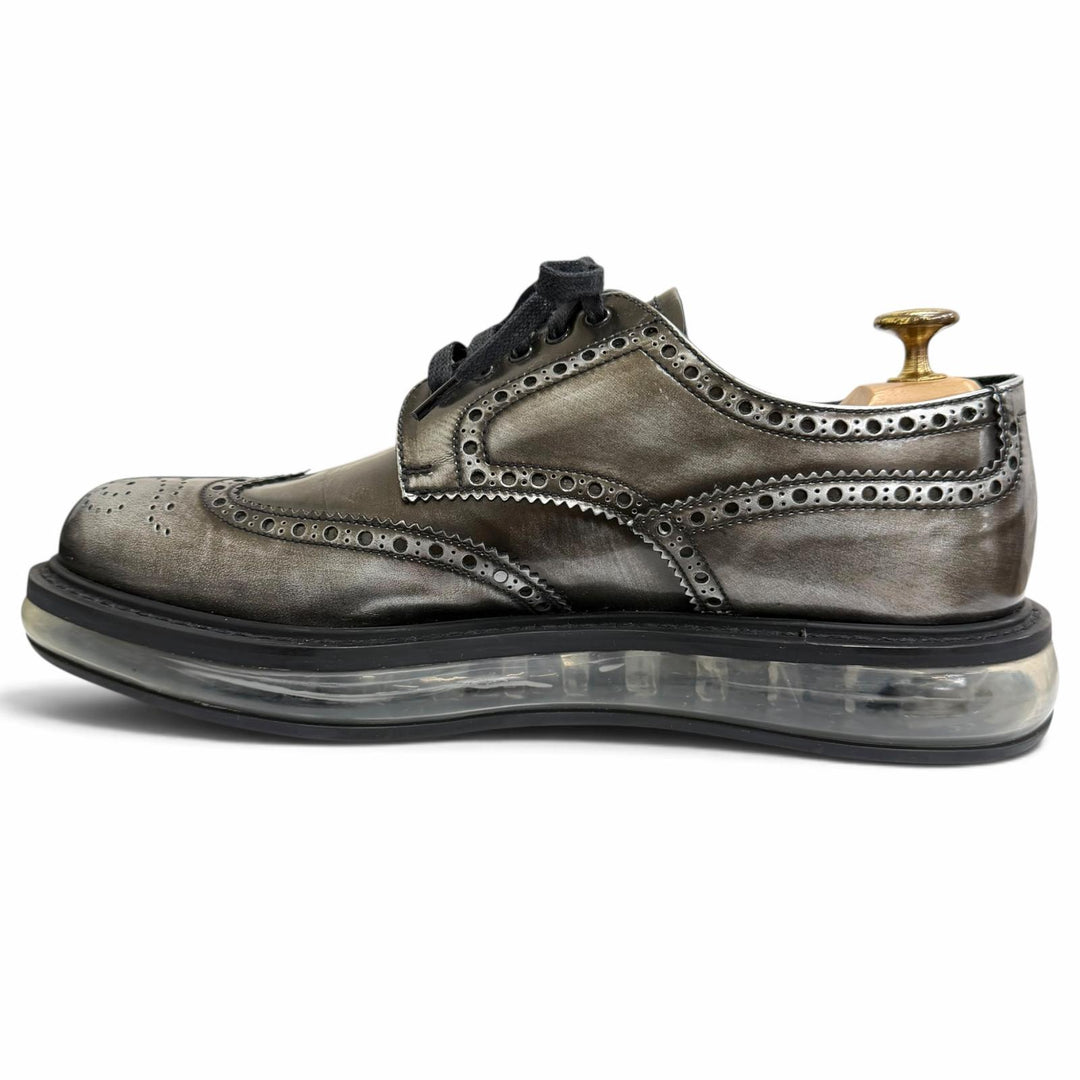 Excellent PRADA Leather shoes Air sole wingtip full brogue Silver leather mens