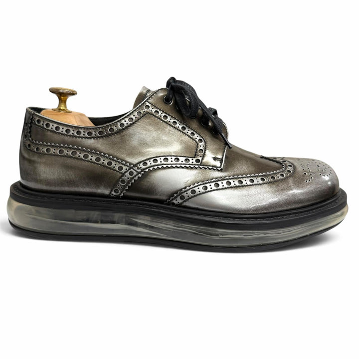 Excellent PRADA Leather shoes Air sole wingtip full brogue Silver leather mens