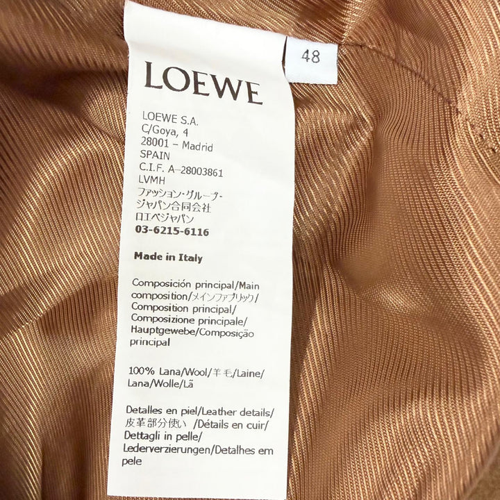 Excellent LOEWE Jacket Anagram Leather Patch Hooded Blouson Camel wool