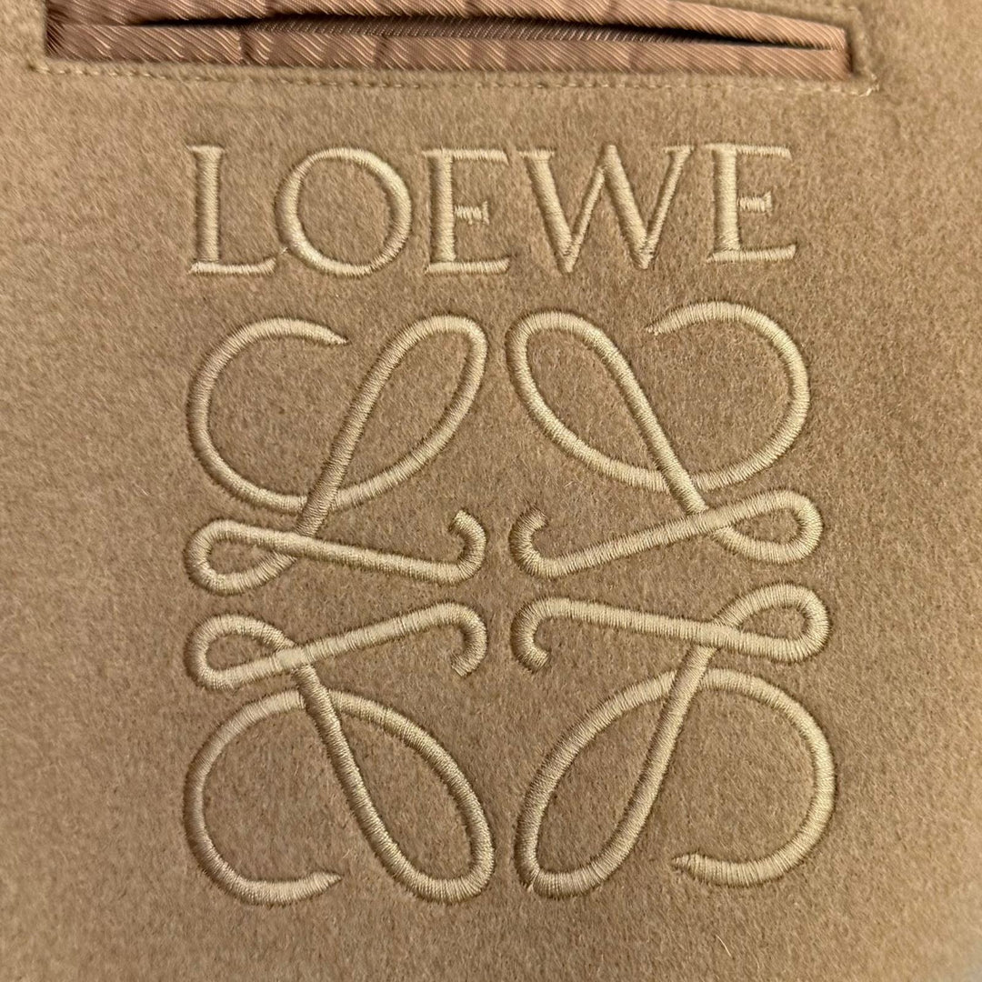Excellent LOEWE Jacket Anagram Leather Patch Hooded Blouson Camel wool