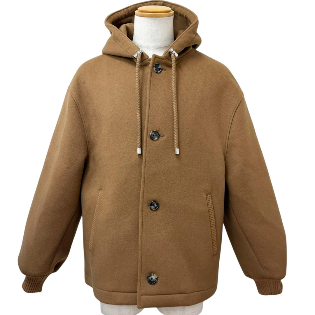 Excellent LOEWE Jacket Anagram Leather Patch Hooded Blouson Camel wool