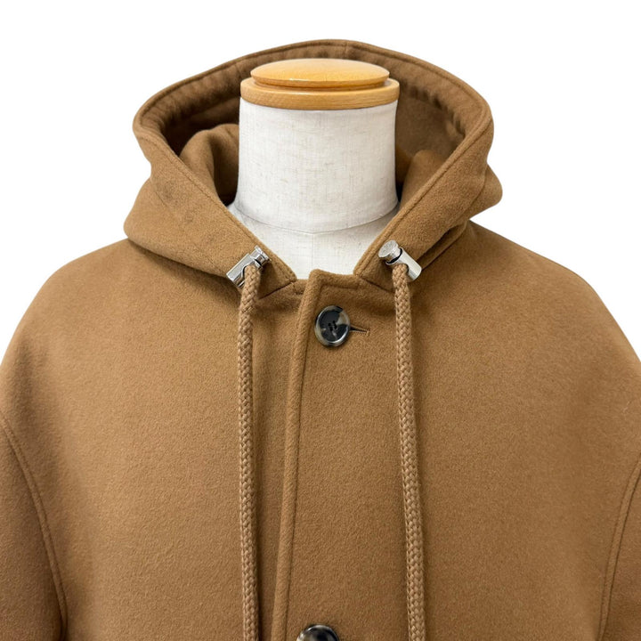 Excellent LOEWE Jacket Anagram Leather Patch Hooded Blouson Camel wool