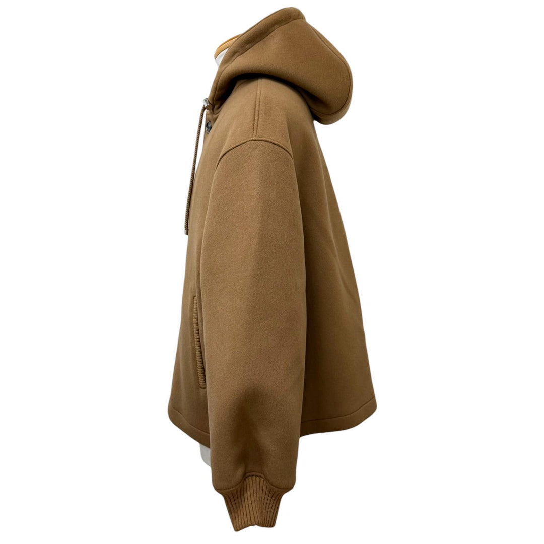 Excellent LOEWE Jacket Anagram Leather Patch Hooded Blouson Camel wool