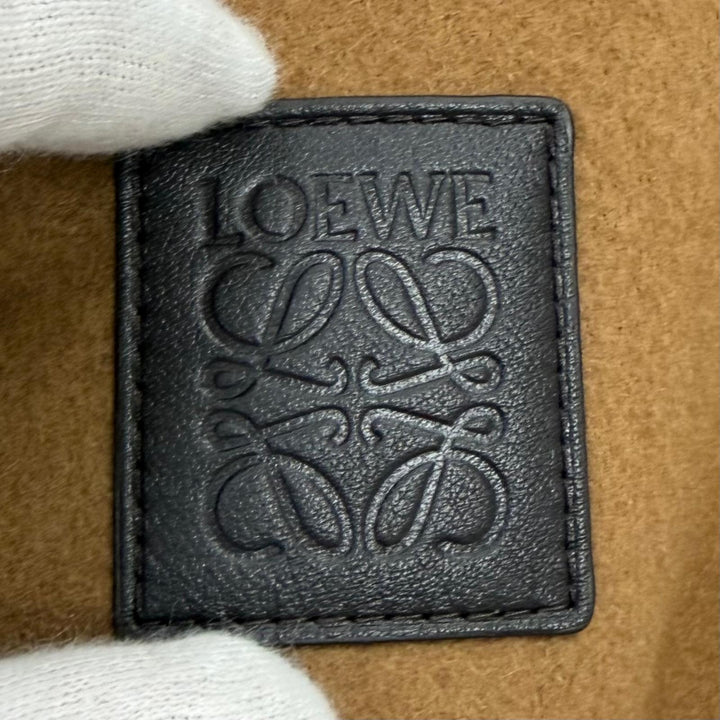 Excellent LOEWE Jacket Anagram Leather Patch Hooded Blouson Camel wool
