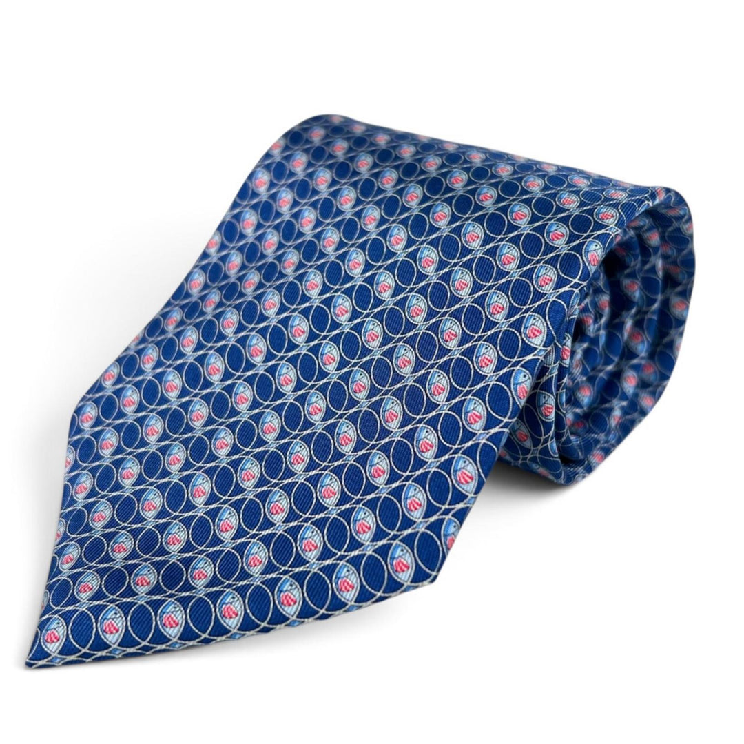 Pristine Salvatore Ferragamo tie Fish pattern blue silk mens