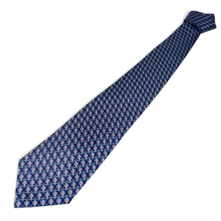 Pristine Salvatore Ferragamo tie Fish pattern blue silk mens