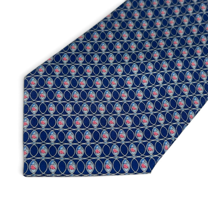 Pristine Salvatore Ferragamo tie Fish pattern blue silk mens