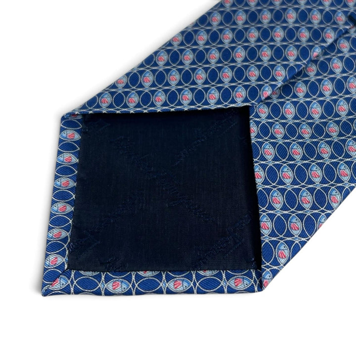 Pristine Salvatore Ferragamo tie Fish pattern blue silk mens