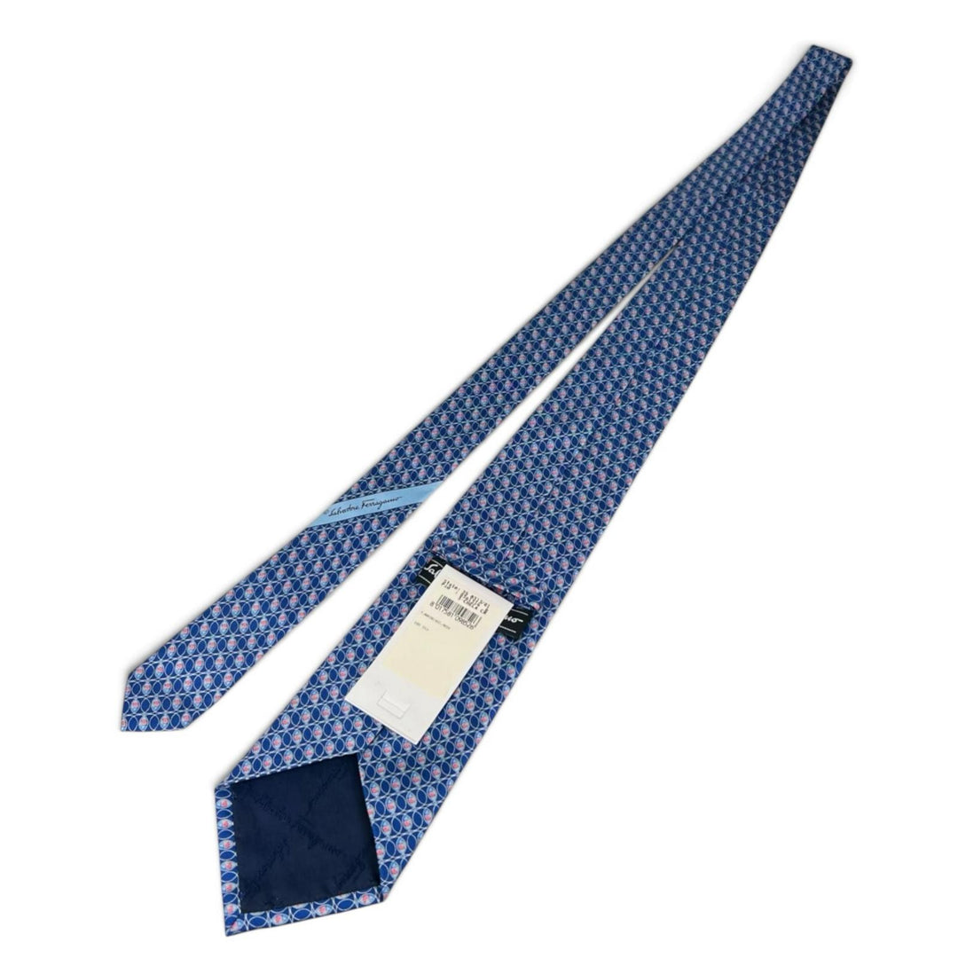 Pristine Salvatore Ferragamo tie Fish pattern blue silk mens