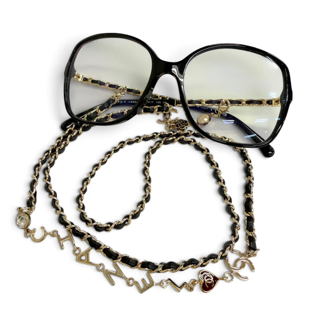 Excellent CHANEL COCO Mark Logo Eco Pearl Chain Square Sunglasses Eyewear 5210Q