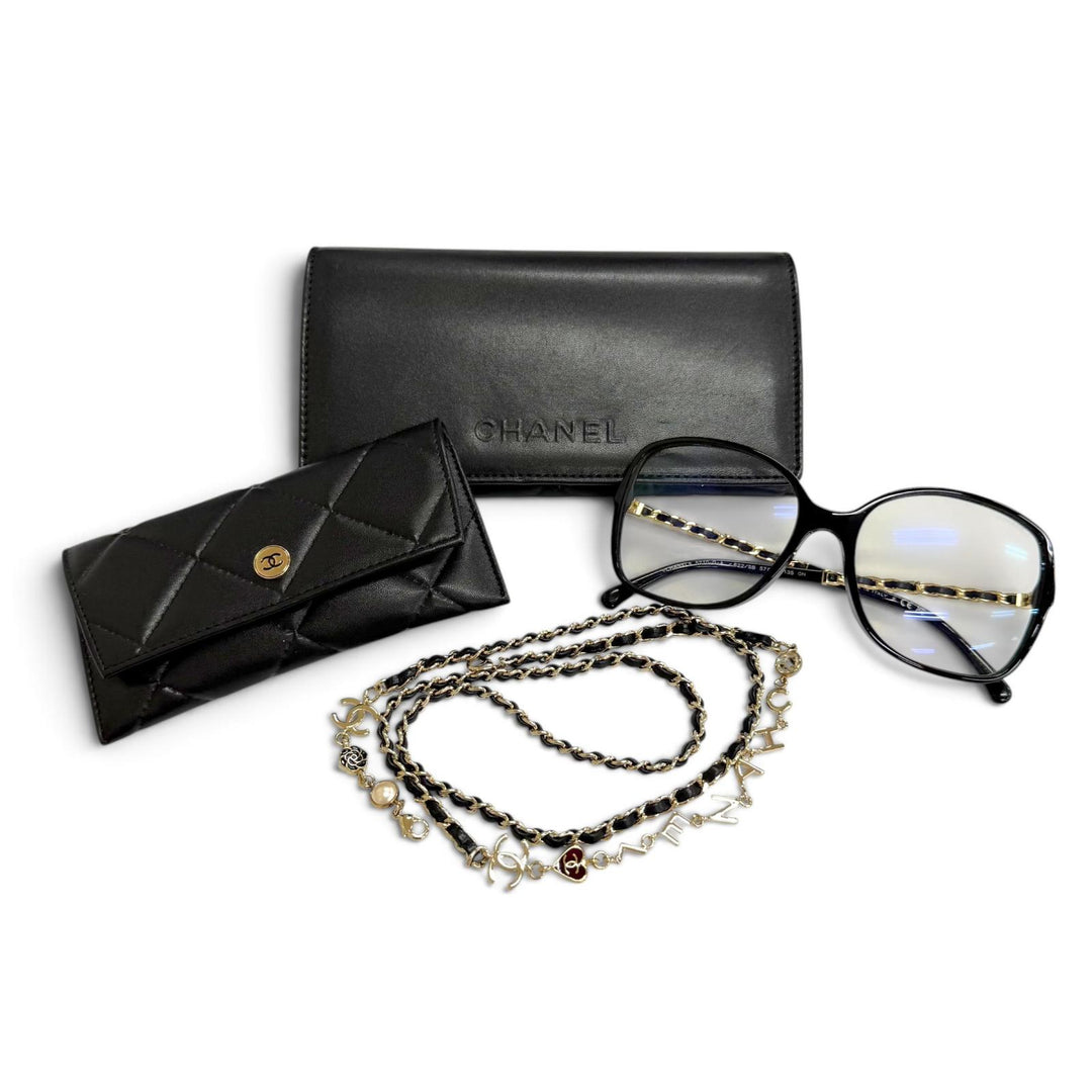 Excellent CHANEL COCO Mark Logo Eco Pearl Chain Square Sunglasses Eyewear 5210Q