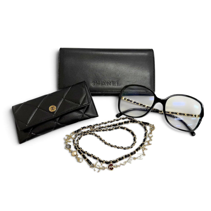 Excellent CHANEL COCO Mark Logo Eco Pearl Chain Square Sunglasses Eyewear 5210Q