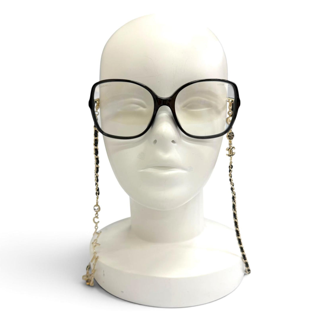 Excellent CHANEL COCO Mark Logo Eco Pearl Chain Square Sunglasses Eyewear 5210Q