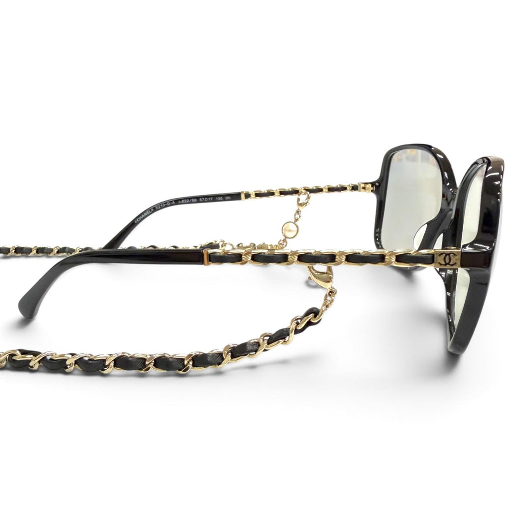 Excellent CHANEL COCO Mark Logo Eco Pearl Chain Square Sunglasses Eyewear 5210Q