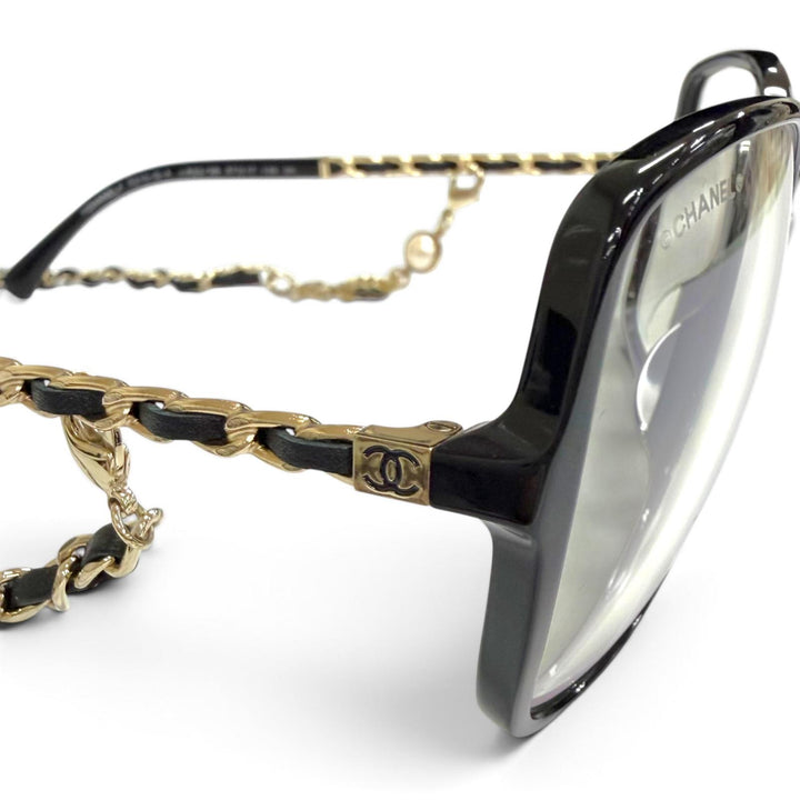 Excellent CHANEL COCO Mark Logo Eco Pearl Chain Square Sunglasses Eyewear 5210Q