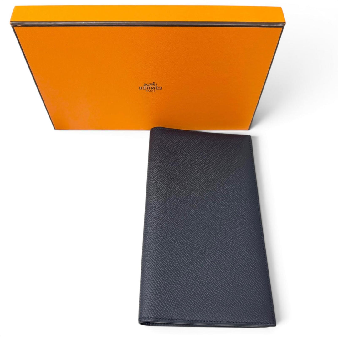 Excellent HERMES Bifold Wallet MC2 Fleming Purse Navy Epsom Leather mens