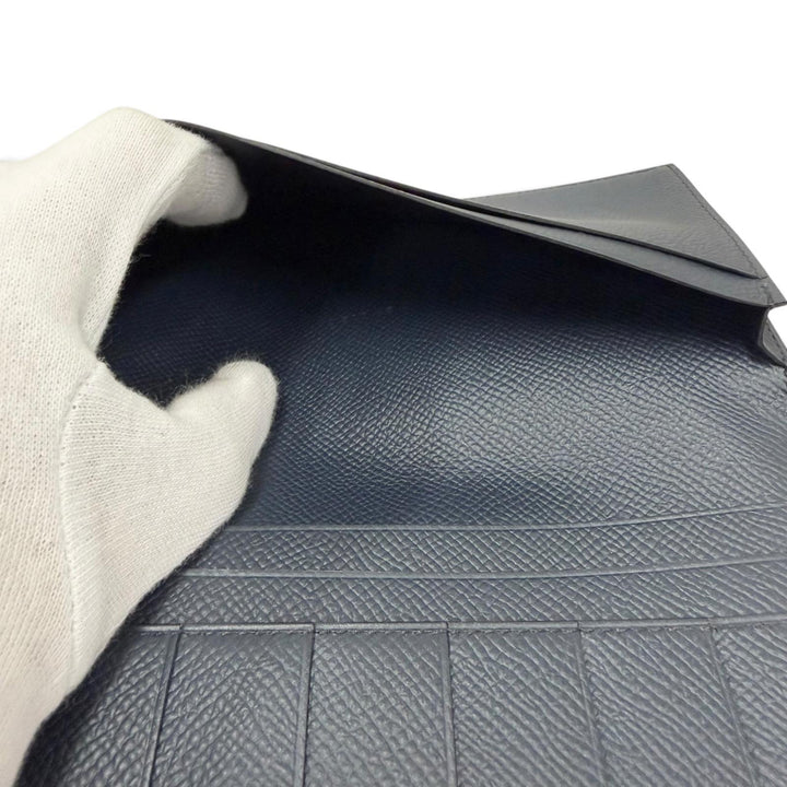 Excellent HERMES Bifold Wallet MC2 Fleming Purse Navy Epsom Leather mens